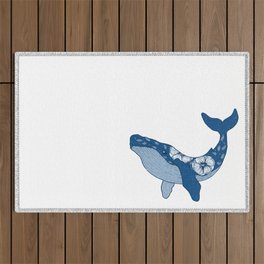 Floral Humpback Whale in Blue Outdoor Rug