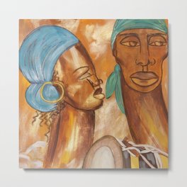 Etnik Drum in love vibes Metal Print | Scarf, Etnik, Style, Drum, Green, Woman, Black, Haitian, Painting, Man 