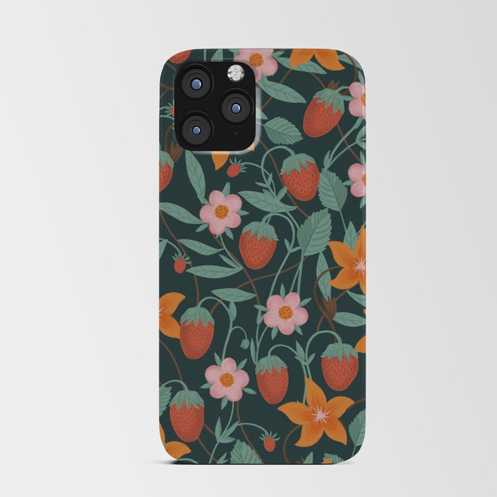 Strawberries and Flowers Field Teal iPhone Card Case