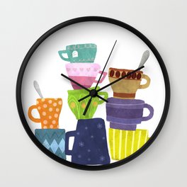 Coffee And Tea Cups And Mugs Stacked High Wall Clock