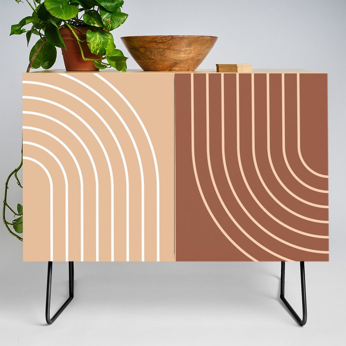 Abstract Geometric Rainbow Lines 15 in Terracotta and Beige Credenza