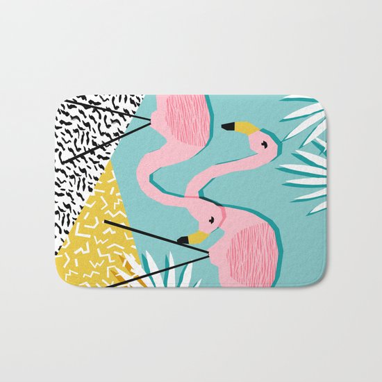Bro - wacka design memphis throwback minimal retro hipster 1980s 80s neon pop art flamingo lawn Bath Mat