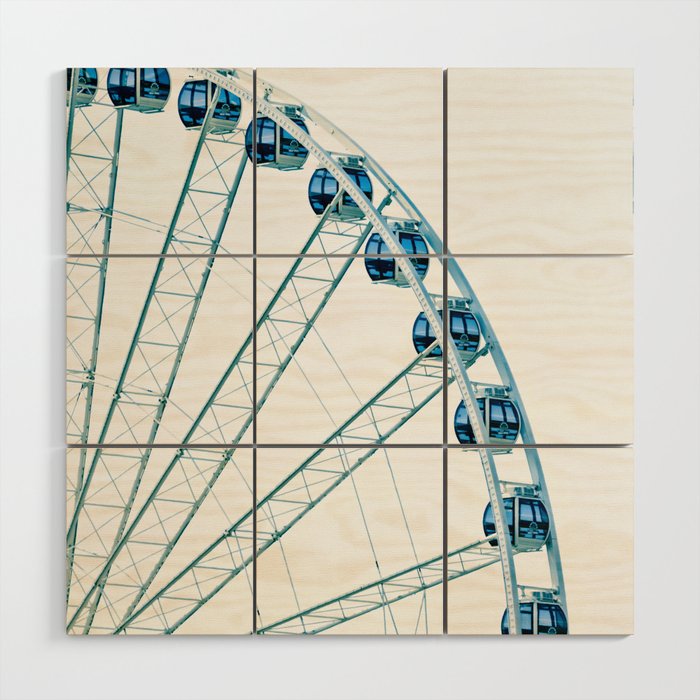 Ferris Wheel Seattle Washington Circus Joyride Fun Amusement Park Steel Industrial Office Travel Childhood Wood Wall Art