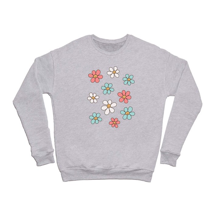 Happy Daisy Pattern, Cute and Fun Smiling Colorful Daisies Crewneck Sweatshirt