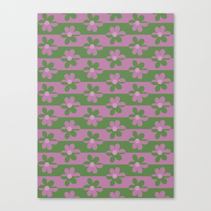 Retro Floral Pattern - Green Purple Canvas Print