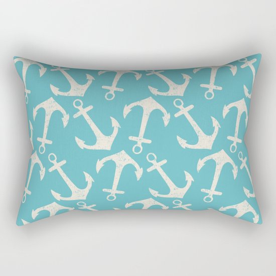 Maritime Nautical Aqua and White Anchor Pattern on #Society6 Rectangular Pillow