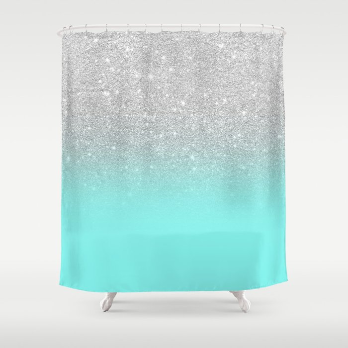Modern Girly Faux Silver Glitter Ombre Teal Ocean Color