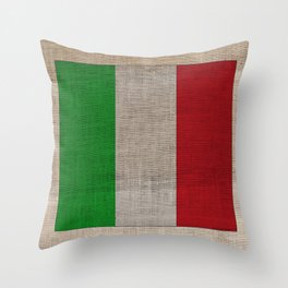 Vintage Italian Flag on Antique Burlap Texture Throw Pillow