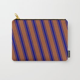 [ Thumbnail: Sienna and Blue Colored Lines/Stripes Pattern Carry-All Pouch ]