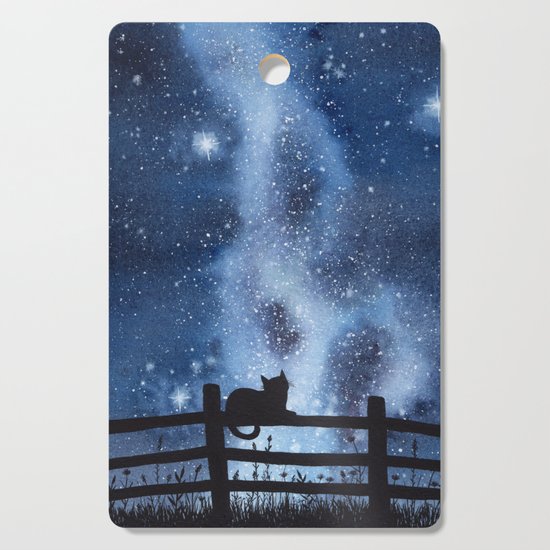 Night Full Of Sky Watercolor Galaxy Painting Cutting Board By