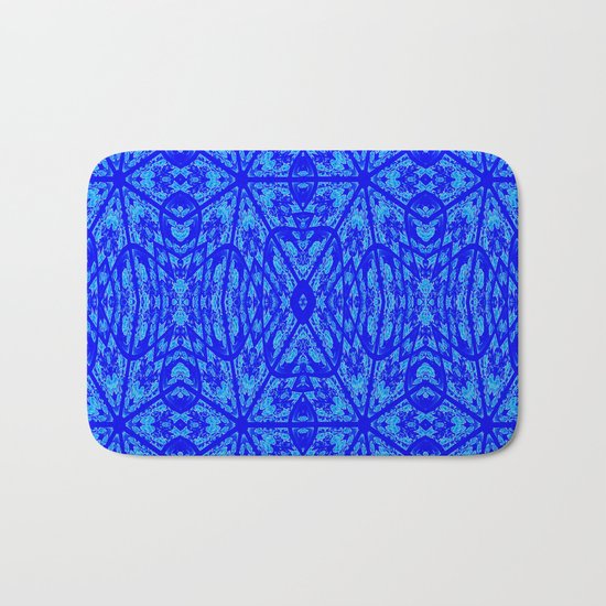 Blue on Blue Floral Pattern Bath Mat