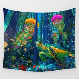 Electric Jellyfish in a Redwood Forest Wall Tapestry