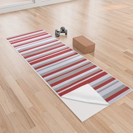 [ Thumbnail: Red, Dark Grey & Lavender Colored Lines Pattern Yoga Towel ]