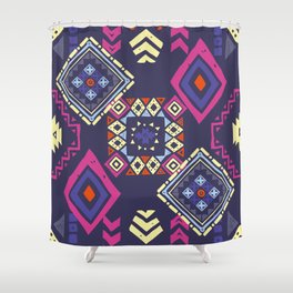Tribal ethnic background. Stylish primitive geometric seamless pattern. Trendy print modern abstract wallpaper with grunge texture vintage illustration. Ornament fabric textile. Shower Curtain