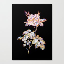 Floral White Rose Mosaic on Black Canvas Print