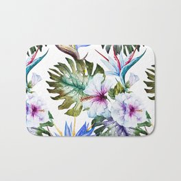 Watercolor Tropical Hibiscus Bath Mat | Abstract, Nature, Pattern, Landscape 