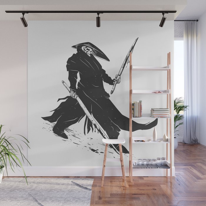 Samurai Skull Japanese Evil Black And White Fighter