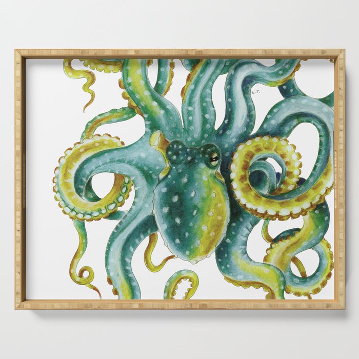 Octopus Tentacles Green Watercolor Art Serving Tray