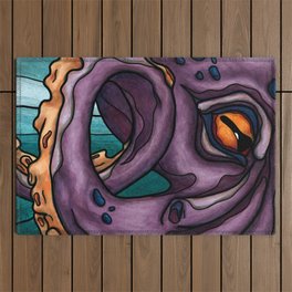 Giant purple octopus painting, deep sea fantasy creature Outdoor Rug