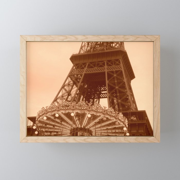 Eiffel Tower Carousel in sepia  Framed Mini Art Print