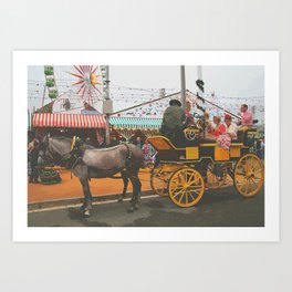 Traditional costume and carriage at colorful Seville fair Art Print | Photograph, Watercolor Painting, Colorful, Photo, Digital Illustration, Flamenco, Spain, Seville, Travel, Souvenir 