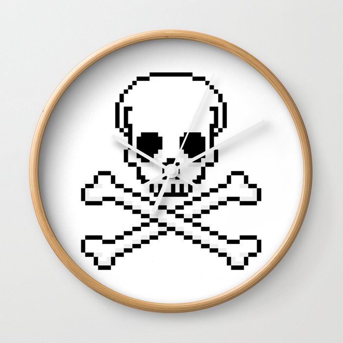 Pixel Skull And Crossbones. Wall Clock