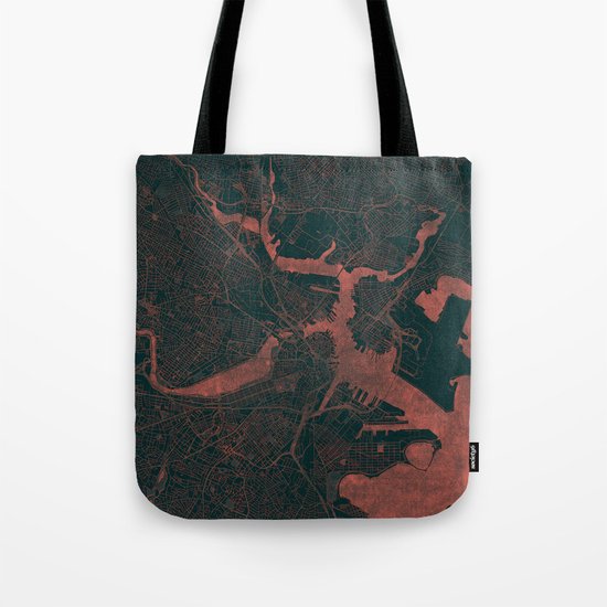 Boston Map Red Tote Bag