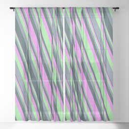 [ Thumbnail: Violet, Light Green, Light Slate Gray, and Dark Slate Gray Colored Lined Pattern Sheer Curtain ]