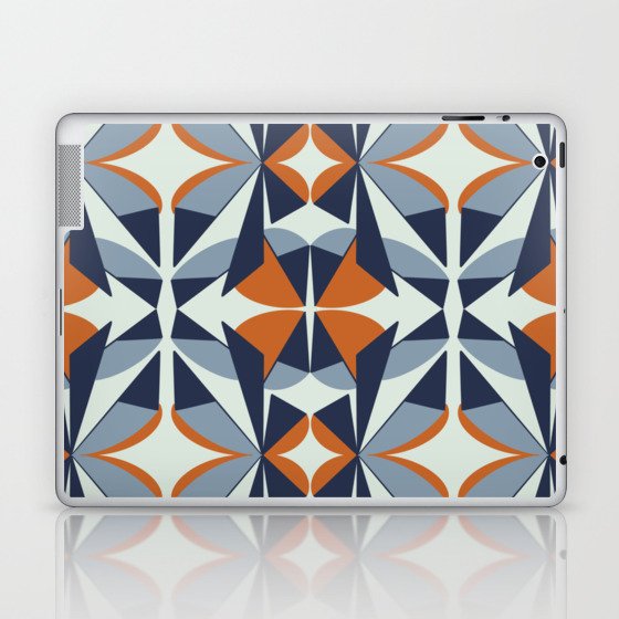 Navy and orange retro triangle pattern Laptop & iPad Skin