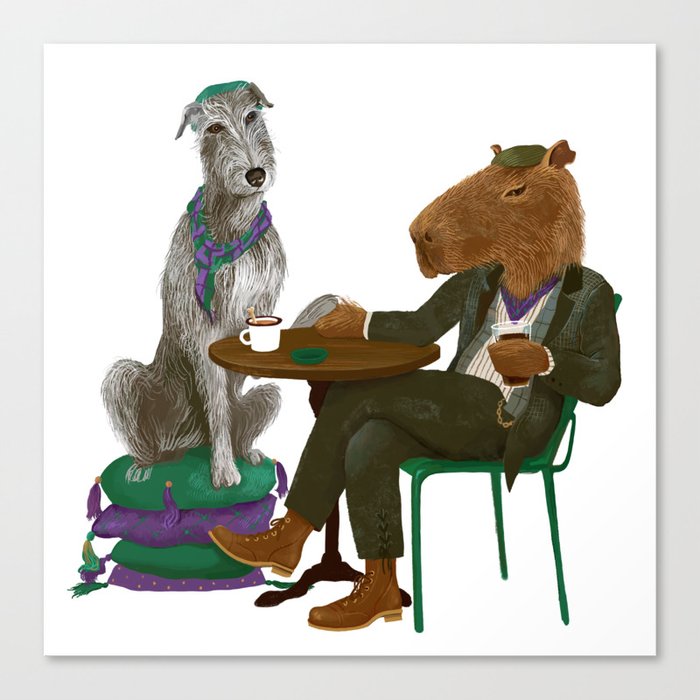 Irish Wolfhound and capybara sitting in the irish pub Canvas Print