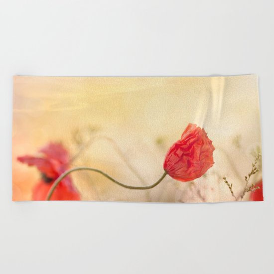 Poppy flower and sunset Beach Towel