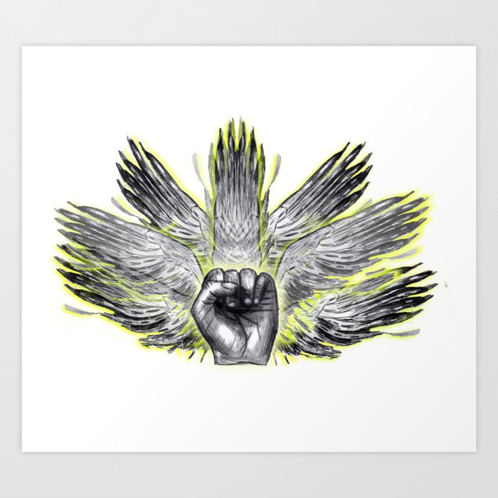 surreal winged hand mystical Feathered animal  Art Print