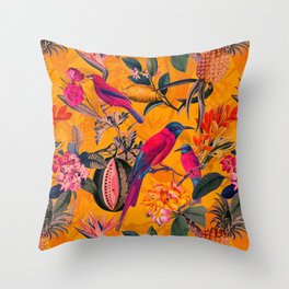 Vintage And Shabby Chic - Colorful Summer Botanical Jungle Garden Throw Pillow
