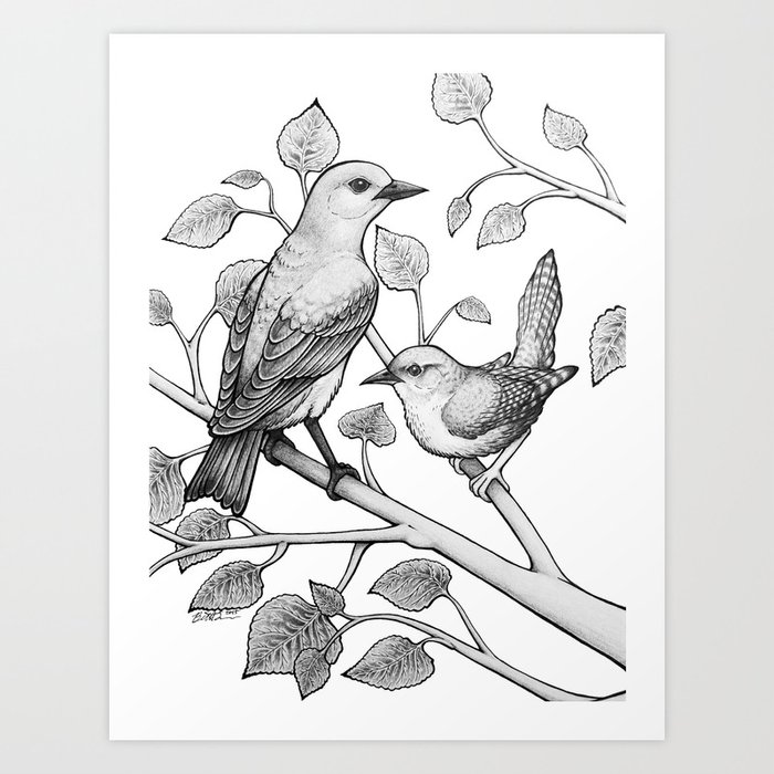 Bluebird & Wren Art Print