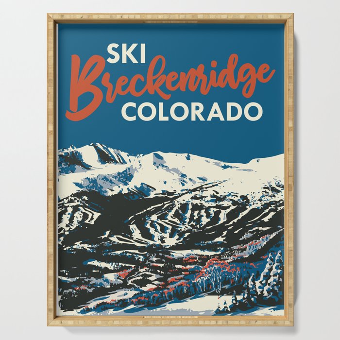 Blue Breckenridge Vintage Ski Poster Serving Tray