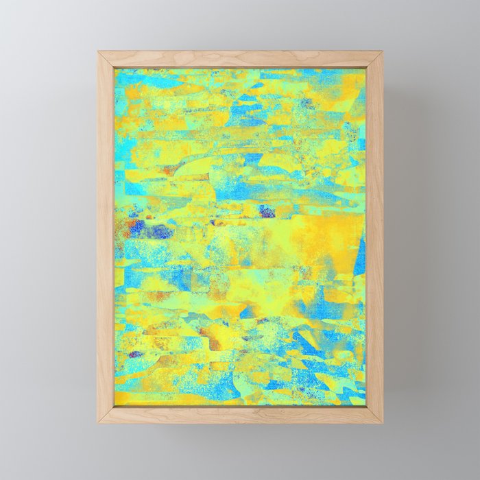 African Dye - Colorful Ink Paint Abstract Ethnic Tribal Organic Shape Art Yellow Turquoise Framed Mini Art Print