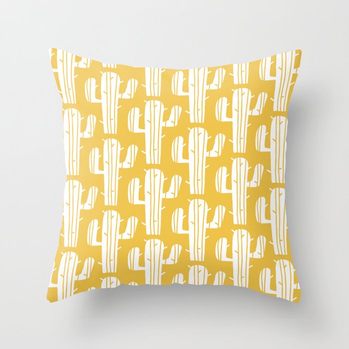 Mid Century Modern Desert Cactus Pattern 835 Yellow Throw Pillow