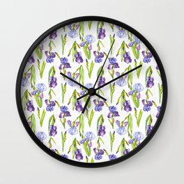Watercolor Iris white background Wall Clock