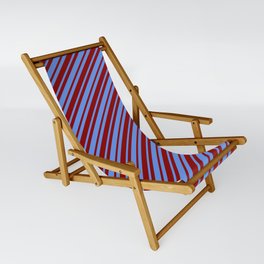 [ Thumbnail: Cornflower Blue & Dark Red Colored Lines Pattern Sling Chair ]