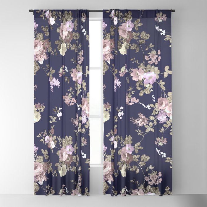 Elegant navy blue lilac pink gold glitter floral Wrapping Paper by