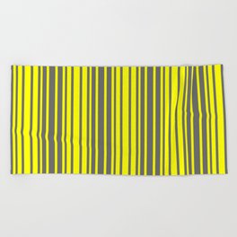 [ Thumbnail: Yellow and Dim Grey Colored Stripes/Lines Pattern Beach Towel ]
