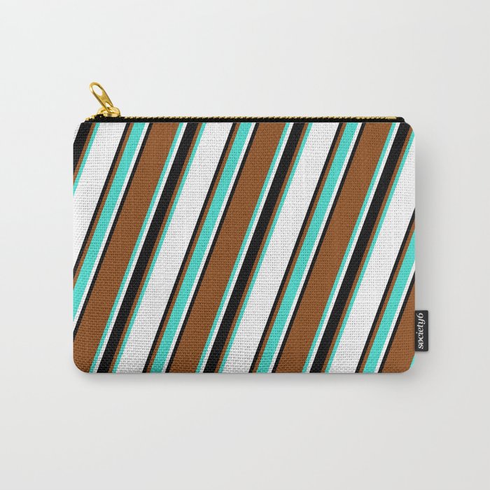 Brown, Turquoise, White, and Black Colored Lines/Stripes Pattern Carry-All Pouch