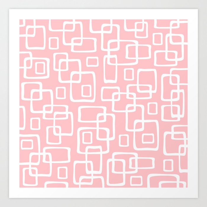 Retro Mid Century Modern Geometric Abstract 634 Googie Pink and White Art Print