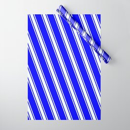 [ Thumbnail: Blue & Mint Cream Colored Striped/Lined Pattern Wrapping Paper ]