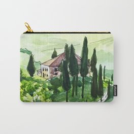 Tuscany Vineyard Florence Italy Carry-All Pouch | Touristy, Farmhouse, Winelover, Souvenir, Destination, Tuscany, Landscape, Watercolor, Italy, Watercolorpainting 