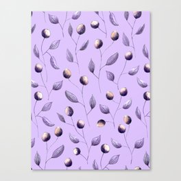 Botanical pattern painted with color pencils on a lilac background Canvas Print
