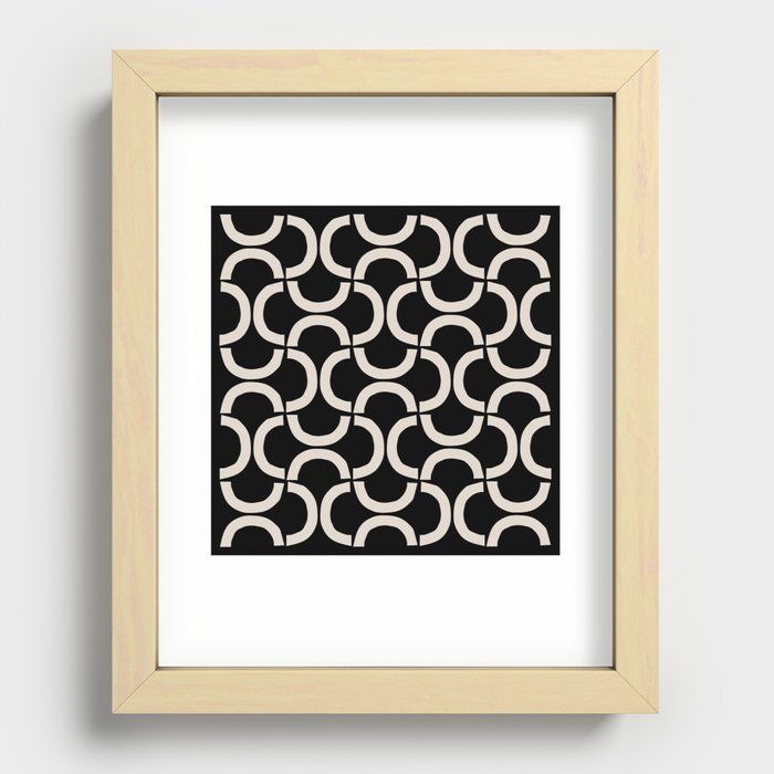 Mid Century Modern Abstract Arc Pattern 625 Black and Linen White Recessed Framed Print