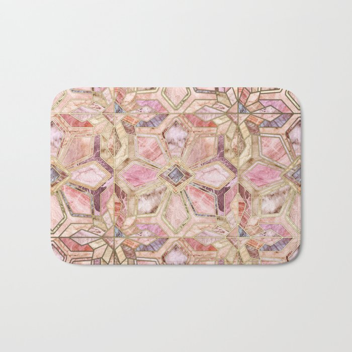 Geometric Gilded Stone Tiles in Blush Pink, Peach and Coral Bath Mat
