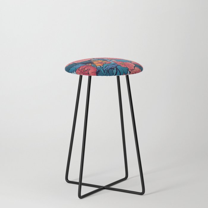The Red Flowers Counter Stool