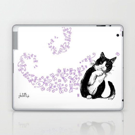 Tuxedo cat and dragonflies Laptop & iPad Skin